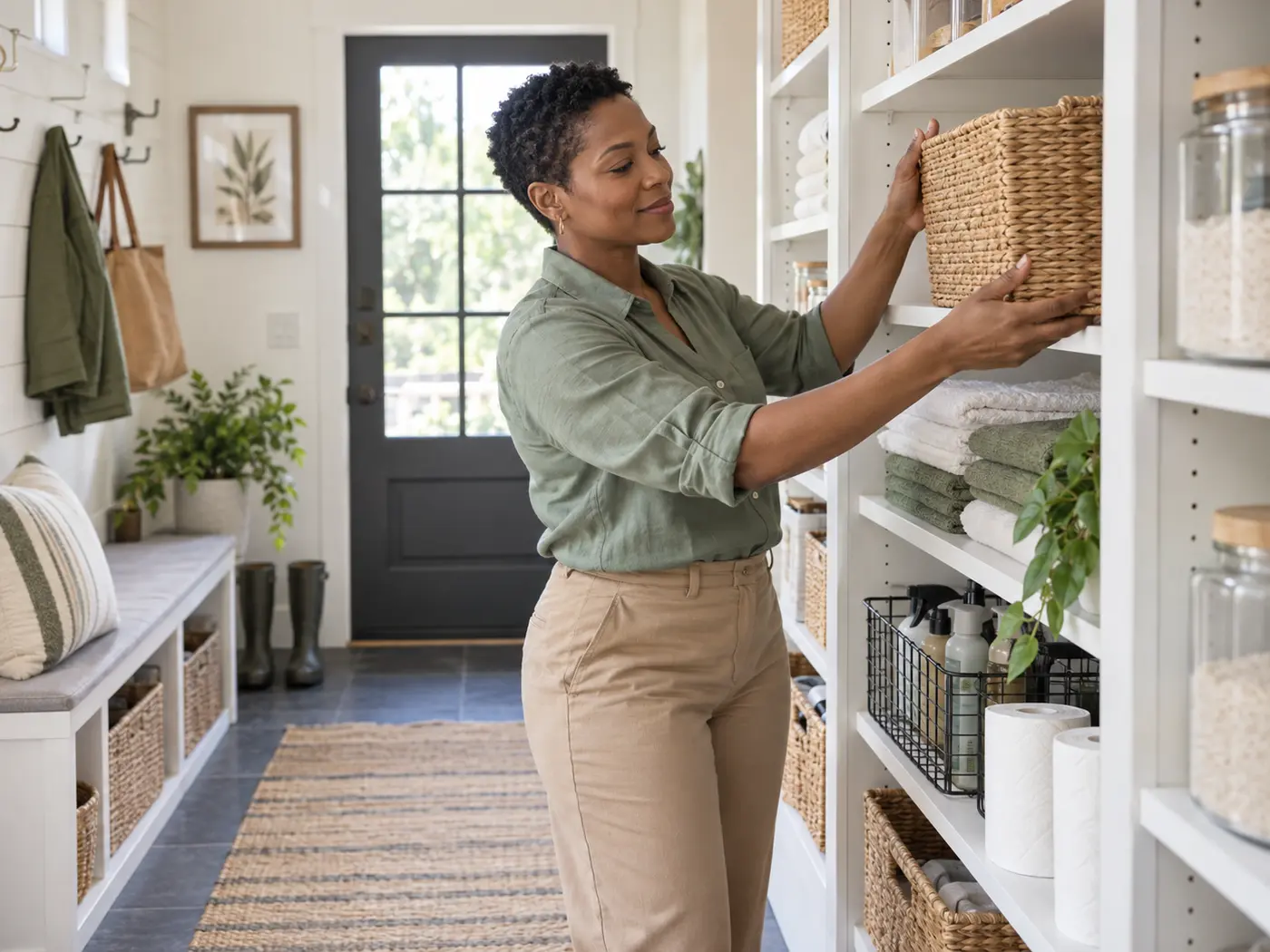 A mother providing a professional home-organizing service