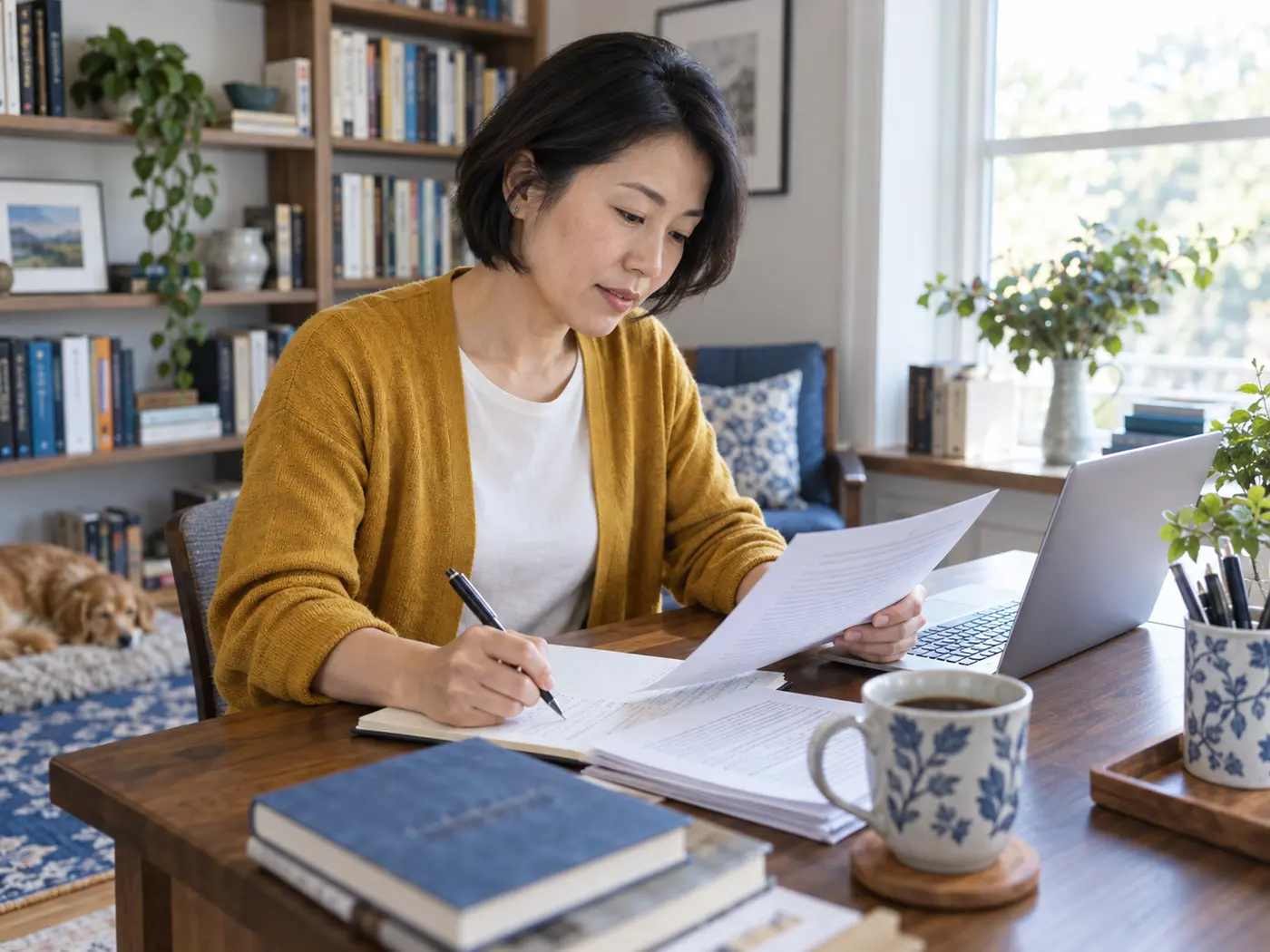 A mother working as a freelance writer from home